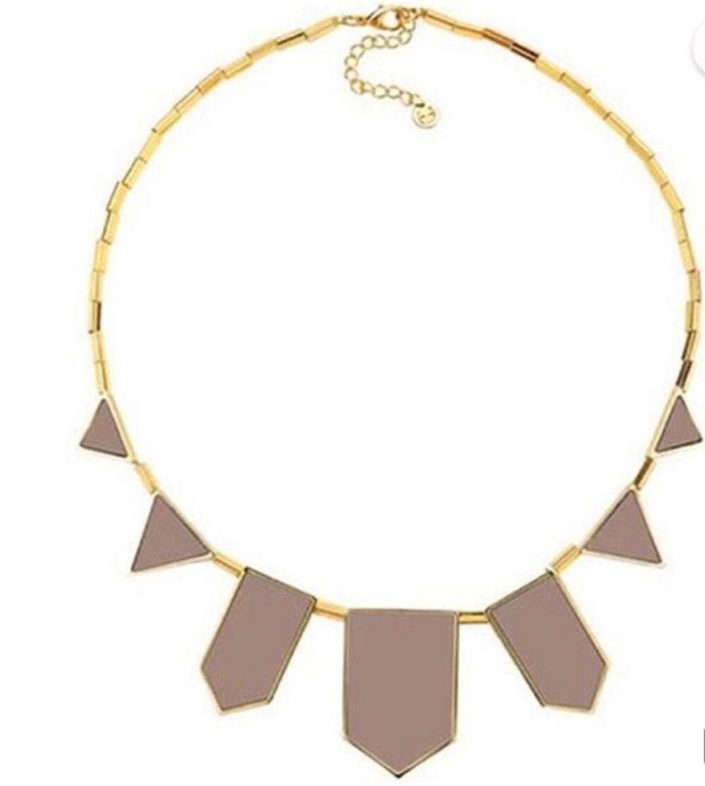 House of Harlow Light Brown Leather Gold Plate Geometric Tile Bib Necklace 20"